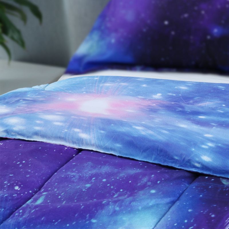 PiccoCasa Polyester Twin Galaxies All-season Reversible Comforter & Pillow Case Sets Galaxies Purple 2 Pcs, 5 of 8