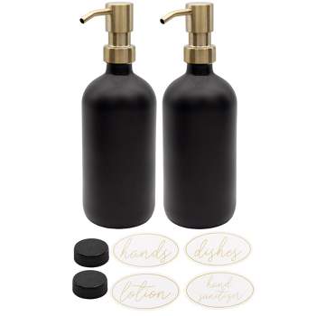 Darware- 16oz Glass Soap Dispenser with Gold Pumps, Black caps and Labels 2pk