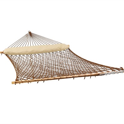 Sunnydaze Double Wide Two-Person Polyester Rope Hammock with Spreader Bars for Patio, Yard and Porch - Brown