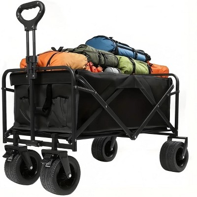 SUGIFT Heavy Duty Folding Wagon Cart with All-Terrain Wheels, Adjustable Handle, and 600D Oxford Fabric for Outdoor Use