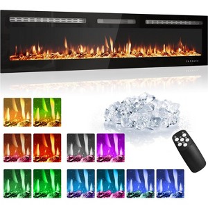 TackView 80" Recessed Electric Fireplace, Wall Mounted, Remote Control, 12 Flame Colors, 750/1500W Heater, Multicolor, Log & Crystal, Black - 1 of 4