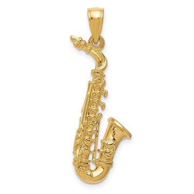 Black Bow Jewelry 14k Yellow Gold 3D Large Saxophone Pendant