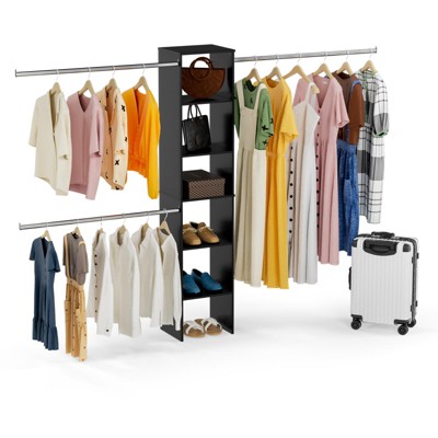 LOVMOR Wood Closet Organizer Starter Kit Tower with 3 Hang Rods