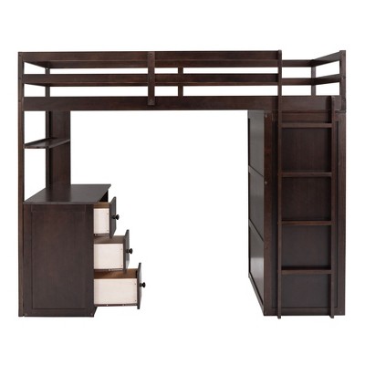 NicBex Twin/Full Loft Bed with Built-in Desk,3 Drawers and Wardrobe for Kids Teens Adults