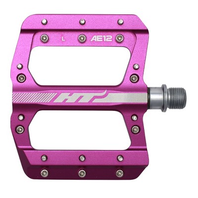 HT AE12 BMX Platform Pedals 9/16" Axle Aluminum Body 20 Replaceable Pins Purple