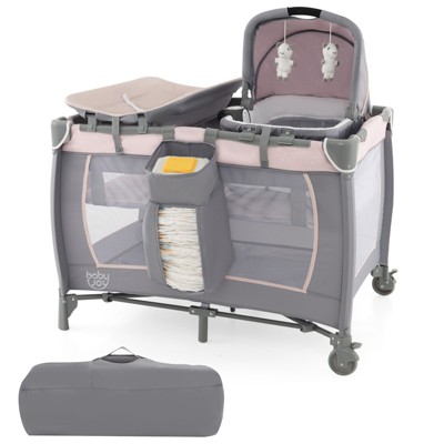 Safstar 4-in-1 Convertible Portable Baby Playard Newborn Napper w/ Music & Toys Pink