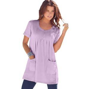 Roaman's Plus Size Two Pocket Soft Knit Swing Tunic - 1 of 4