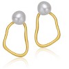 Guili Sterling Silver Gold Plated Drop Earrings with Genuine Freshwater Round Pearls, Designed for a Delicate and Refined Appearance - 2 of 3
