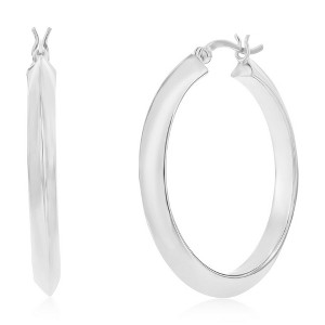 Bella Silver Sterling Silver 36mm Flat Hoop Earrings - Rhodium Plated - Silver - 1 of 2