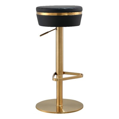 Astro Contemporary Black and Gold Vegan Leather Swivel Stool