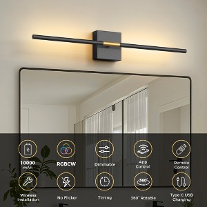 DORESshop 28 in. 2-Light Gold Wall Sconces, Wireless LED 3CCT-RGB Wall Lights for Bedroom, Living Room, 2-Pack - 1 of 4