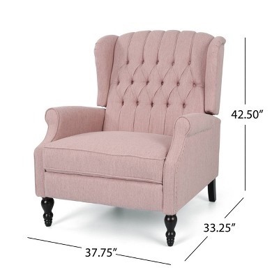 Blush Harmony Oversized Tufted Wingback Recliner in Dark Brown Wood