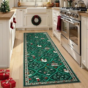 Christmas Area Rug, Xmas Theme Print Throw Carpet with Non Slip Backing, Low Pile Stain Resistant Floor Carpet for Living Room, Bedroom - 1 of 4