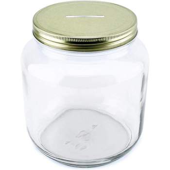 Cornucopia Brands Large Glass Coin Bank Jar, Half Gallon Clear Piggy Bank w/ Gold Slotted Lid