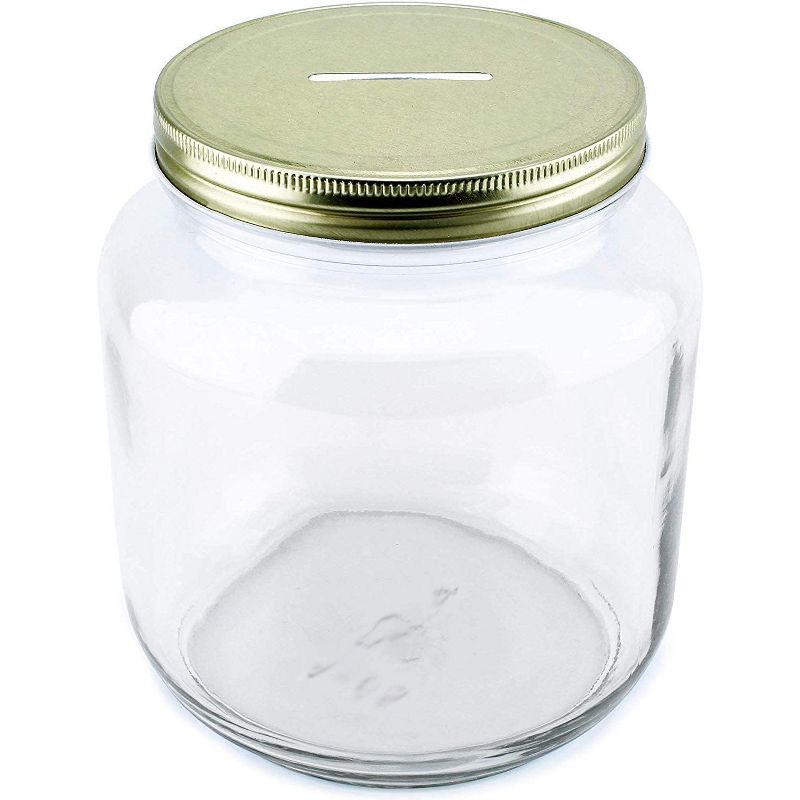 Cornucopia Brands Large Glass Coin Bank Jar, Half Gallon Clear Piggy Bank w/ Gold Slotted Lid, 1 of 6