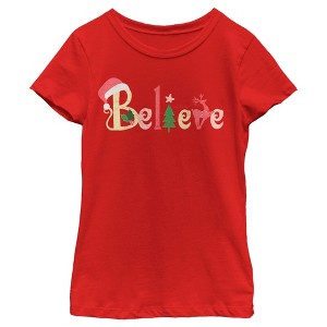 Girl's Lost Gods Believe Christmas Text T-Shirt - 1 of 4