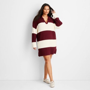 Women's Long Sleeve Oversized Rugby Mini Sweater Dress - Future Collective - 1 of 3