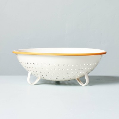 Image of 4.75qt Enamel-Coated Metal Colander Cream/Gold - Hearth & Hand™ with Magnolia