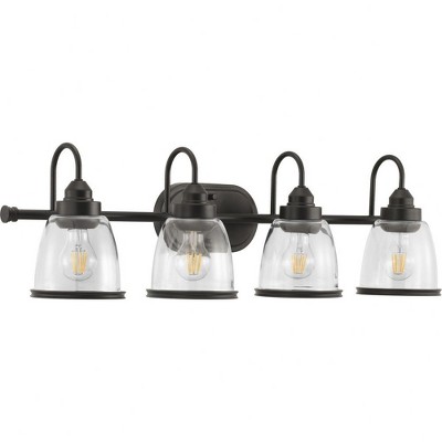 Progress Lighting Saluda 4-Light Bath Vanity, Antique Bronze, Clear Glass Shades