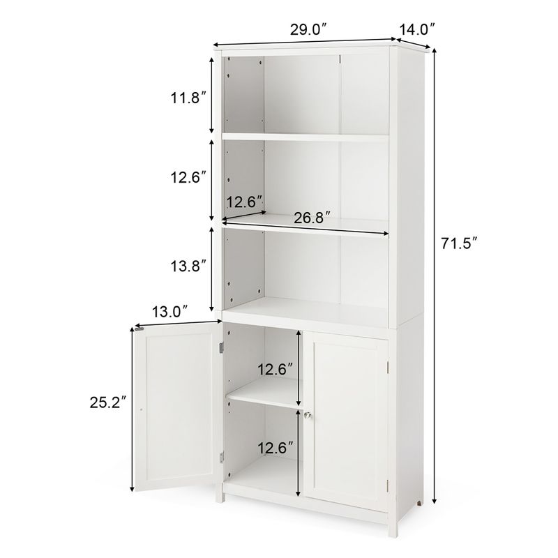 Costway Bookcase Shelving Storage Wooden Cabinet Unit Standing Display Bookcase W/Doors, 4 of 11