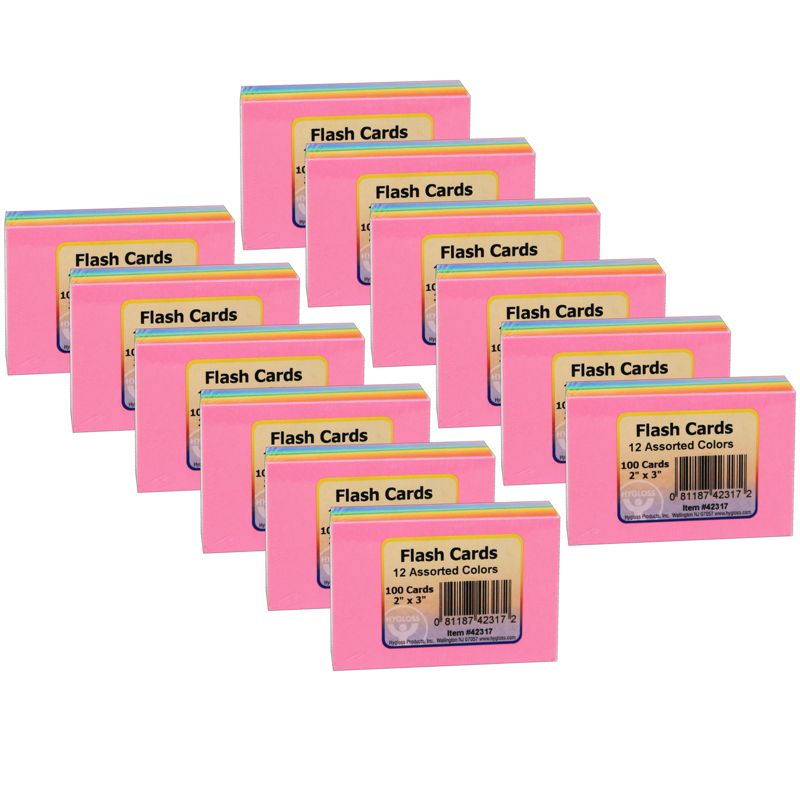 Hygloss Bright Flash Cards, 2" x 3", 100 Per Pack, 12 Packs, 1 of 4