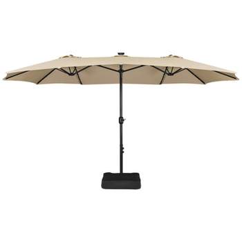 Yaheetech 15 ft Twin Patio Parasol Outdoor Market Umbrella  with Crank & 36 LED Lights