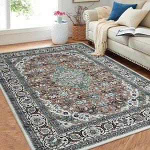 Vintage Medallion Area Rug - Non-Slip Non-Shedding Low Pile Rug Printed Soft Foldable Indoor Carpet for Bedroom Living Room - 1 of 4