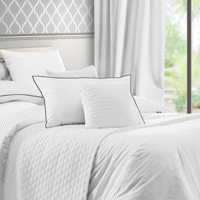 King Size Light Gray Pinstripe Cotton Duvet Cover Set