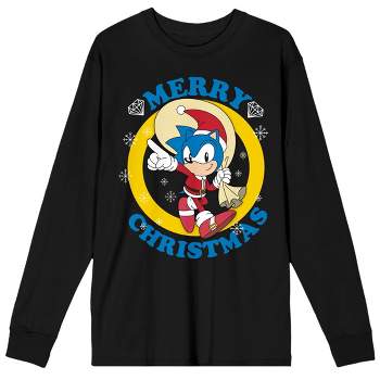 Sonic the Hedgehog Classic "Merry Christmas" Adult Black Long Sleeve Crew Neck Tee