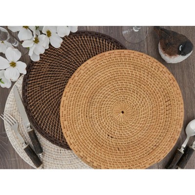 Saro Lifestyle Round Brown Woven Rattan Placemats, Set of 4