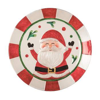 Transpac Glass 12 in. Multicolor Christmas Jolly Santa Platter