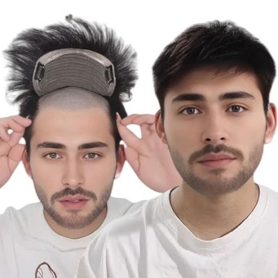 Jessie's Wig Men's Hand-Tied Human Hair Toupee Full Coverage Straight Natural Black 1 Pc/Pack