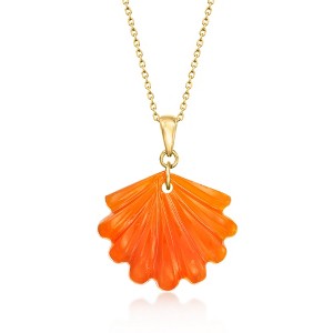 Ross-Simons Carved Carnelian Seashell Pendant Necklace in 18kt Gold Over Sterling Size 18 - 1 of 3