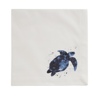 Split P Deep Blue Sea Printed Turtle Napkin Set - White