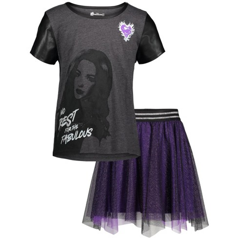 Disney Lilo & Stitch Little Girls Fleece Sweatshirt and Skirt Plaid Purple  7-8 