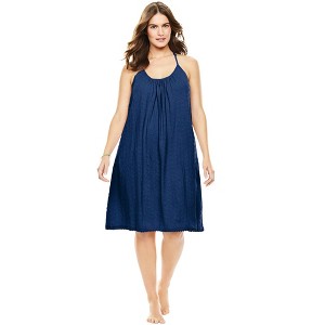 Dreams & Co. Women's Plus Size Breezy Eyelet Short Nightgown - 1 of 4