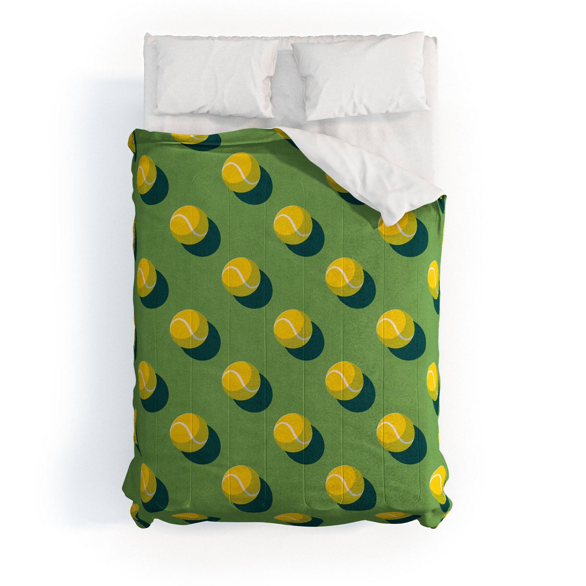 Deny Designs 3pc Queen Daniel Coulmann Balls Tennis Grass Court Pattern Kids' Comforter Bedding Set Green