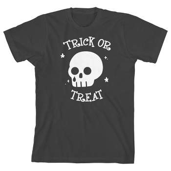 Kids Halloween Crying Skull Trick Or Treat Youth Charcoal Short Sleeve Crew Neck Tee