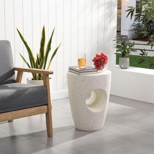 Kumasinova Modern Minimalist MGO Outdoor Side Table with Sculptural Hollow Design,Elegant End Table for Outdoor&Indoor Use,Durable&Lightweight,Beige - 1 of 4