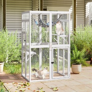Sandinrayli Outdoor Cat Catio with Window Access & Jumping Platforms, Weatherproof Wooden Cat Enclosure - 1 of 4