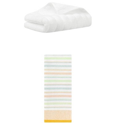 REGALWOVEN Striped Pattern Decorative Cotton Bathroom Hand Towels 14" x 30"/13" x 27" 2 Pcs