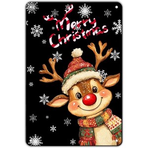 Lomsoe Christmas Reindeer Metal Tin Sign - Merry Christmas Sign for Outdoor & Indoor Decoration - 8x12Inch Christmas Gift - 1 of 4