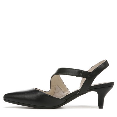 Elegant Asymmetrical Strap Black Faux Leather Slingback Pumps