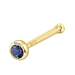 Jewelry Avalanche 22G 14K Gold Bezel-set Alexandrite Ball-end Nose Stud - 1 of 3