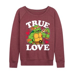 Women's - Teenage Mutant Ninja Turtles - True Love Lightweight French Terry Wide Neck Long Sleeve Shirt - 1 of 4