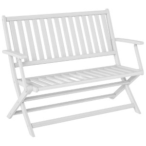 Outsunny 2-Person Foldable Wood Outdoor Bench with Backrest and Armrests for Patio, Garden, Porch, Park, Balcony, White - 1 of 4