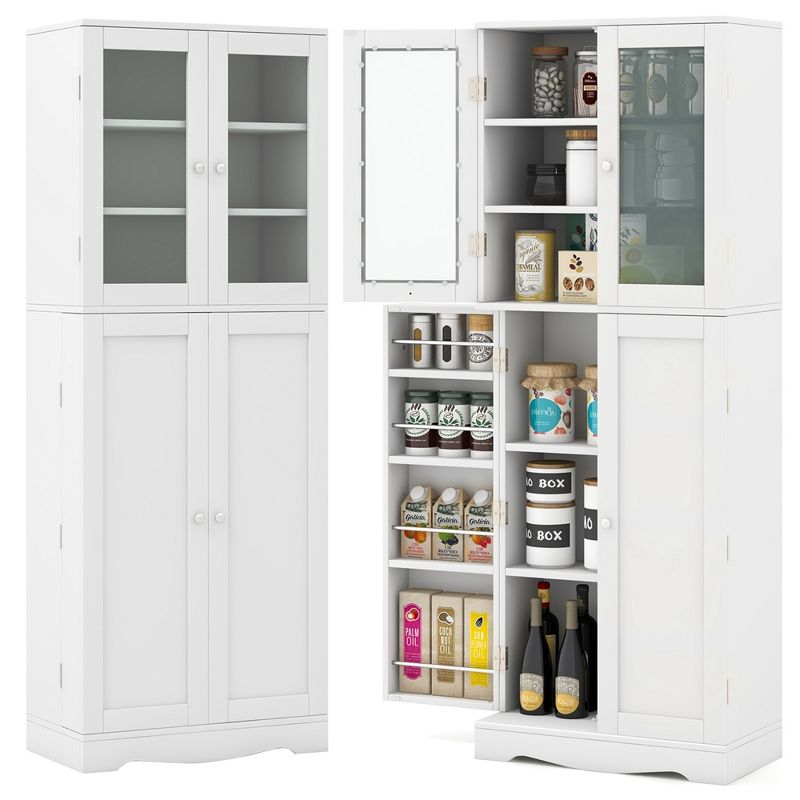 Costway 63.5" Tall Kitchen Pantry Storage Cabinet with Glass Door Storage Shelves Black/White, 1 of 11