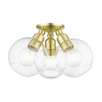 Livex Lighting Downtown 3 - Light Semi-Flush Mount in  Satin Brass
