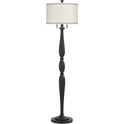 Regency Hill Clemet Farmhouse Rustic Traditional 66" Tall Standing Floor Lamp Column Pull Chain Metal Black Finish Living Room Bedroom House Reading