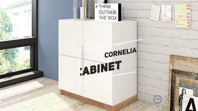 Gray and Natural Freestanding Office Accent Cabinet